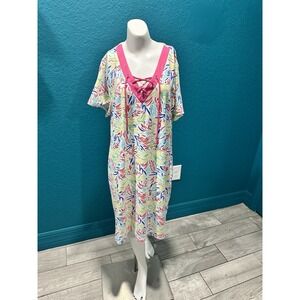 Lulu B Colorful Palm Tree Print‎ Short Sleeve Dress L